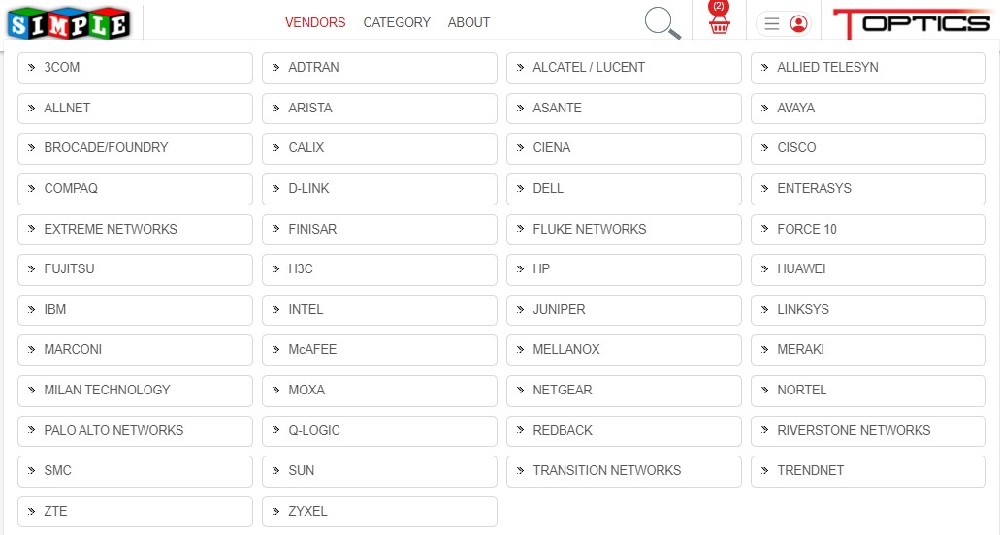 Example of a compatibility list from a transceiver vendor